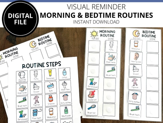 Morning & Bedtime Checklist Routines | Kids Schedule | ADHD Autism ASD | Executive Functioning | Routine Chart