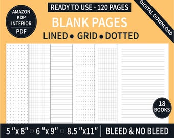 KDP Interior Bundle Pack 18 Books – lined, grid, dotted – Low content book – Notebook, Journal, Diary – Commercial use – Ready to use.