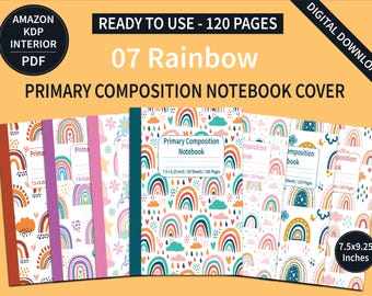 Rainbow Composition Notebook Covers Bundle | KDP, 120 Pages (PDF)