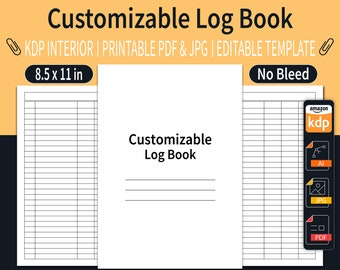 5 Column Customizable Log Book KDP Interior | 5 Column Multipurpose Log Book | Editable Template | Size 8.5"x11" inch | Ready To Upload PDF