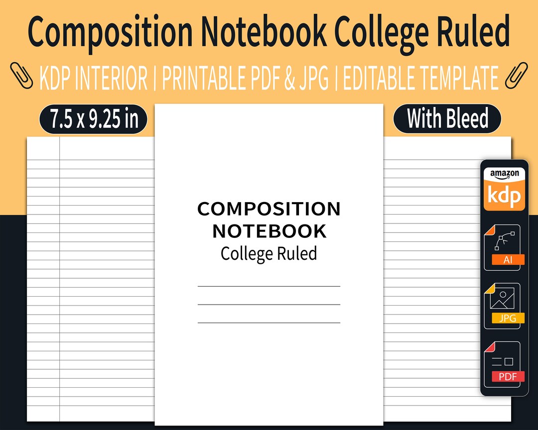 KDP College Ruled Notebook Interior | 7.5x9.25 In, With Bleed (pdf, Jpg ...
