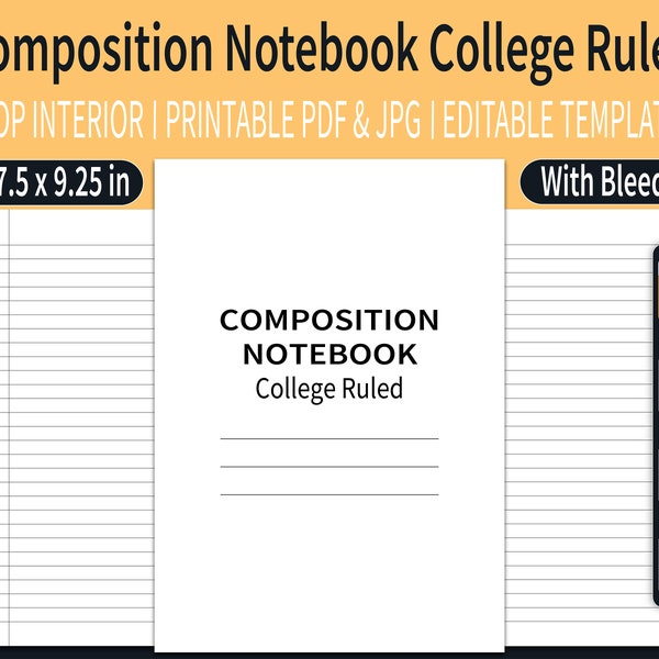 Composition Notebook College Ruled KDP Interior | Lined College Ruled Composition Notebook for Amazon KDP | 7.50" x 9.25" | Ready To Upload