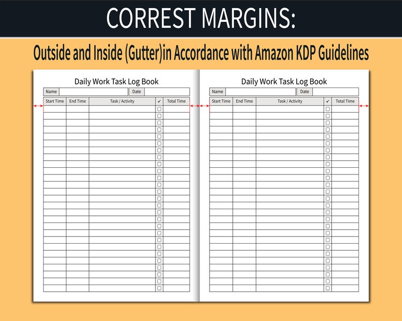 Daily work task log book kdp interior time management tracker for