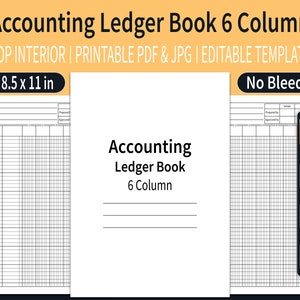 Accounting Ledger Book 6 Column KDP Interior | 6 Column Ledger Book | Editable Template | Size 8.5&quot;x11&quot; inches | Ready To Upload PDF
