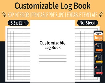 7 Column Customizable Log Book KDP Interior | 7 Column Multipurpose Log Book | Editable Template | Size 8.5"x11" inch | Ready To Upload PDF