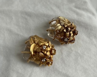 Vintage gold-tone and clear lucite floral clip-on earrings