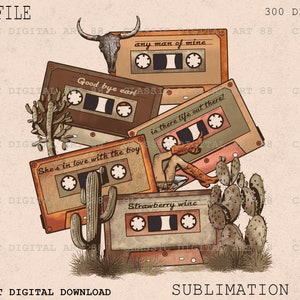 90s Country Cassette Tapes PNG, Western Sublimation Download, Western Cassette Png, Retro Cassette Png, Clipart Png