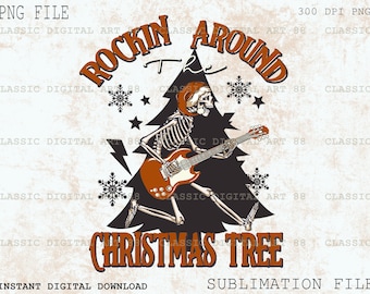 Rockin Around The Christmas Tree, Skeleton Guitar Png, Sublimation Download, Png Clipart, Christmas Guitar