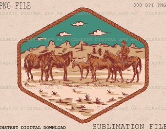 Retro Western Desert Scene, Wanderlust Cowboys, Western Png, Southern Cowboys, Western Graphics, Png Clipart, Western Sublimation