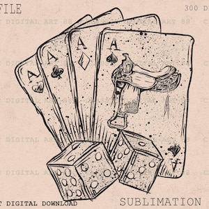 Cowboy Saddle Poker Card PNG, Sella Western Trasparente PNG, Western PNG, Sublimazione Western, Disegnato a mano, Design per magliette