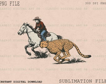 Western Cowboy And Cheetah PNG, Vintage Rodeo Graphic, Rodeo Sublimation