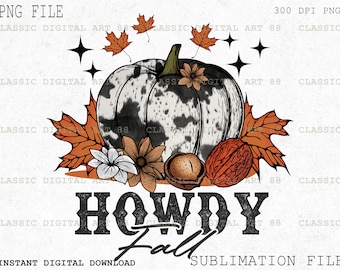 Howdy Fall Png, Retro Fall Png, Western Fall Png, Png Design, Western Pumpkin Png, Western Sublimation Download