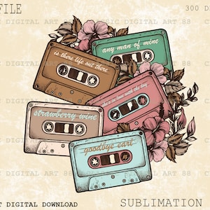 PNG 90s Country Cassette Tapes, Retro Cassette PNG, Digital Download, Retro Sublimation, Retro Cassette Png, Clipart Download