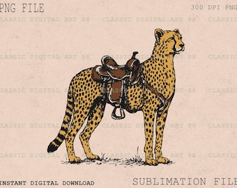Cowboy Saddle Cheetah Print | Hand Drawn Ink Line Art | Digital Download PNG