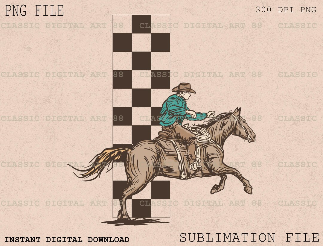 Retro Rodeo Cowboy PNG, Checkered Western Design (digital Download) - Etsy