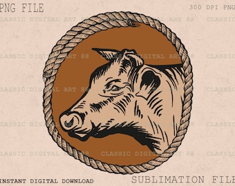 Retro Cattle PNG: Hand Drawn Western Clipart (Digital Download)