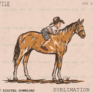 Baby Cowboy Ride a Horse PNG, Hand Drawn Sublimation Download, Cowboy Png, Western Cowboy, Cute Baby, Shirt Design