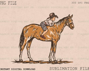 Baby Cowboy Ride a Horse PNG, Hand Drawn Sublimation Download, Cowboy Png, Western Cowboy, Cute Baby, Shirt Design