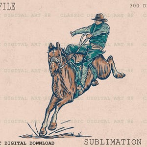 Retro Hand Drawn Rodeo Cowboy Png, Western Png, Western Graphics, Ranch Design, Cowboy and Horse, Shirt Design