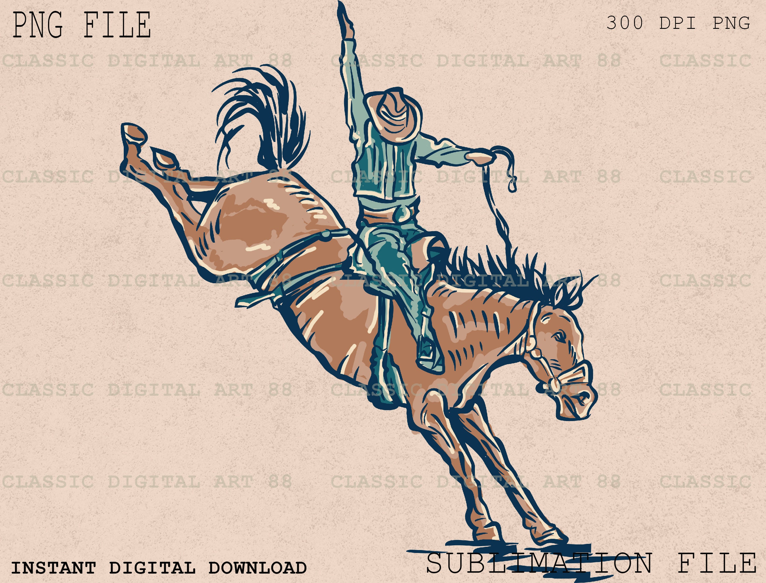 Retro Hand Drawn, Bucking Horse Png, Rodeo Png, Western Sublimation ...