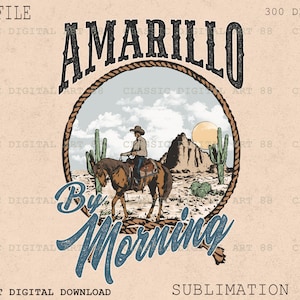 Amarillo By Morning PNG, Western Sublimation Download, Country Cowboy Png, Disegni retrò, Disegni vintage, Clipart Png