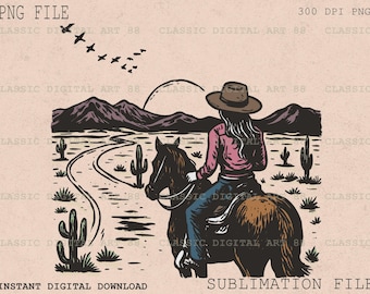 Cowgirl Riding Horse PNG, Western Desert Clipart (Digital Download)