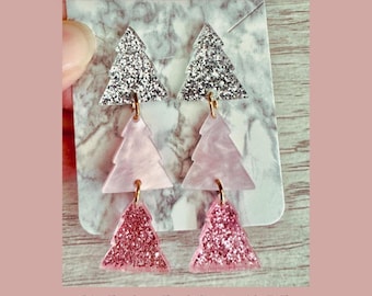 Archivo SVG de aretes de árbol de Navidad, aretes colgantes de árbol de Navidad festivos, archivo de joyería con cortador láser Glowforge, aretes de invierno SVG PDF
