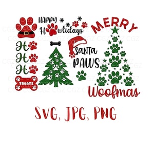 Santa Paws SVG/Christmas Dog SVG/Digital/Clipart/Dog Bandana SVG/Cut Files/Christmas Paw Svg/Paw Print kerstboom Svg/hond kerst