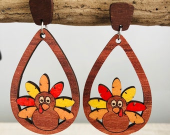 Turkey Earrings/Fall Earrings/Thanksgiving Turkey Earrings/Wooden Turkey Earrings/Fall Dangle Earrings/Wooden Earrings/Thanksgiving Earrings