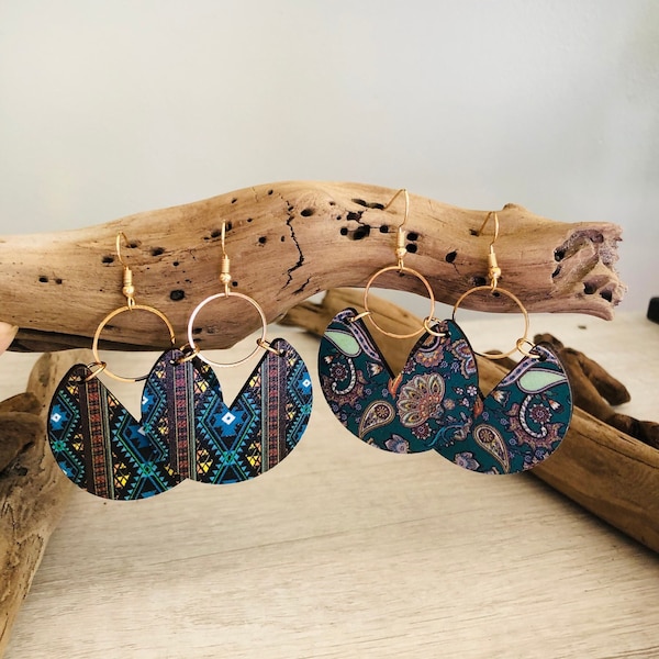 Blue Paisley Earrings/Bohemian Western Earrings/Round Paisley Earrings/Unique Paisley Style Dangle Earring/Gift for Her/Unique Boho Earrings