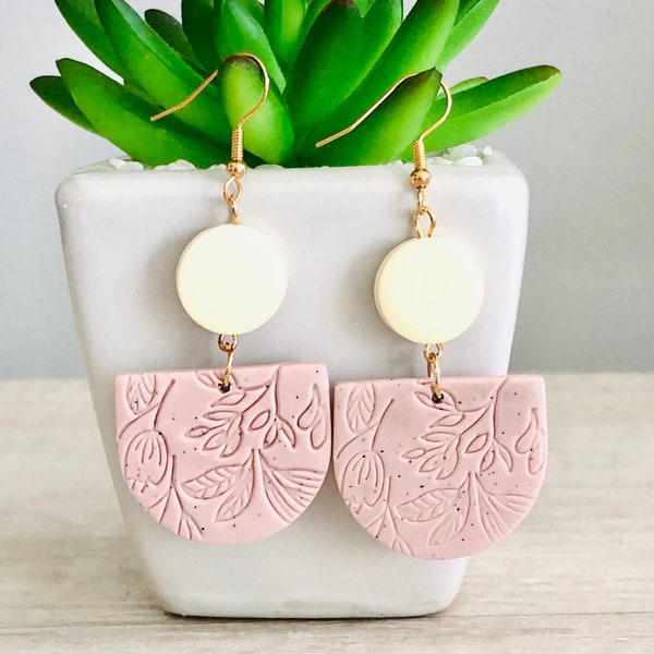 Blush Clay Earrings, Clay Earrings, Boho Clay Earrings, Unique Boho Jewelry, Hypoallergenic Earring, Pink Textured Clay Earring