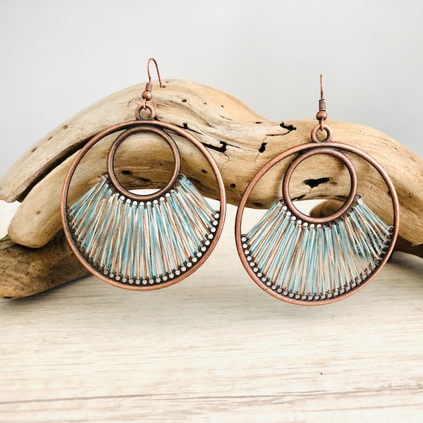 Hoop Earrings/Boho Earring Dangle/Boho Hoop Earrings/Bronze Hoop Earring/Bohemian Circle Earrings/Unique Boho Jewelry/Fall Earrings/Mandala