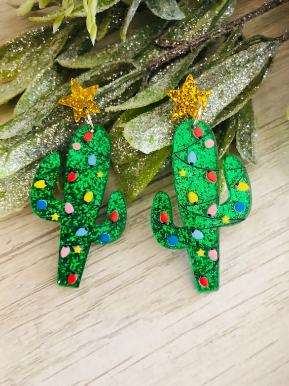 Christmas Green Cactus Earrings Christmas Green Cactus Earrings