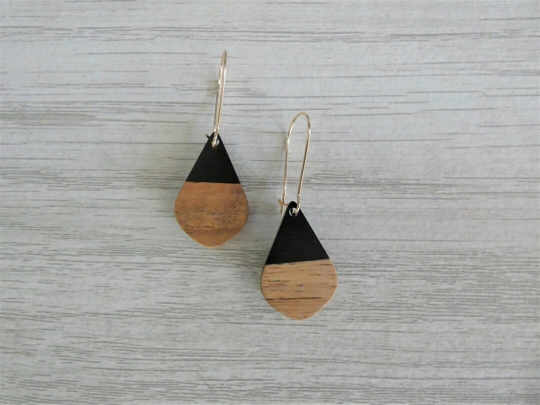 Black Wood Earrings/black Resin Wooden Etsy
