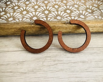 Boho Wooden Hoop Earrings/Wood essential hoops/Wood hoops/Brown wooden hoops/Lightweight earrings/Natural wood earrings/bohemian earrings