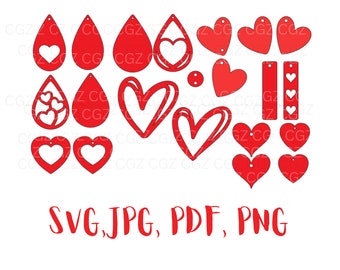 Pendientes de San Valentín SVG, Corazones SVG, Pendientes de corazón, Pendientes de piel sintética SVG, Glowforge Svg, Pendientes de piel Cricut, Archivo de corte de pendientes