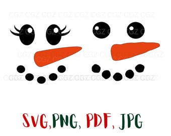 Cara de muñeco de nieve SVG PNG PDF, Svg de Navidad, Svg de vacaciones de invierno, archivo vectorial para Cricut, silueta, descarga digital de muñeco de nieve, clipart de muñeco de nieve