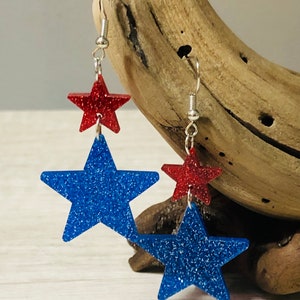 4th of July Earrings/4th of July Star Earrings/Red & Blue Star Earrings/ Independence Day Earrings/Patriotic Earrings/Star Patriotic Earring