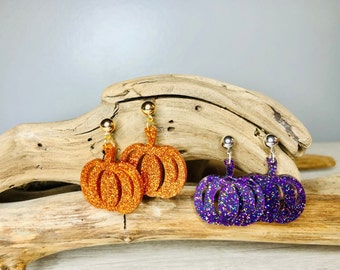 Pumpkin Glitter Earrings/Fall Theme Earrings/Fall Pumpkin Earrings/Fall earrings/Pumpkin earrings/Acrylic Glitter Fall Earrings