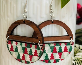 Tree earrings, Holiday earrings, Christmas earring, Christmas Tree earring, Wood earring,   Boho Christmas Tree Earring, Hypoallergenic