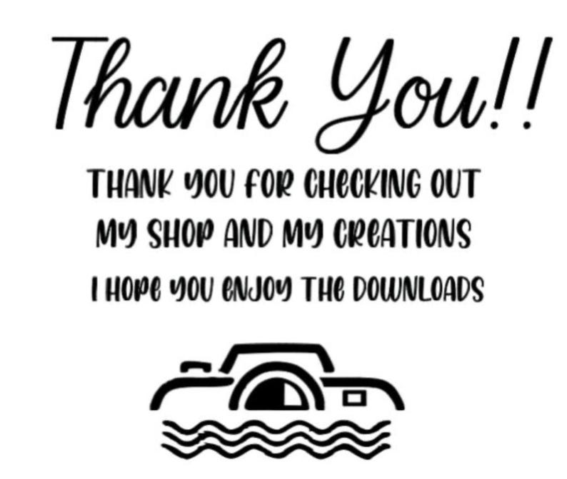 Puede incluir: Gr&aacute;fico en blanco y negro con las palabras "Thank You!!" en fuente cursiva. Debajo, el texto dice: "THANK YOU FOR CHECKING OUT MY SHOP AND MY CREATIONS I HOPE YOU ENJOY THE DOWNLOADS." Un icono de c&aacute;mara en la parte inferior.
