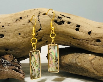 Summer Earrings/Natural Abalone Paua Shell Earrings/Rectangle Earrings/Natural Shell Earrings/Shell Earrings/Hawaiian Earring/Island Jewelry