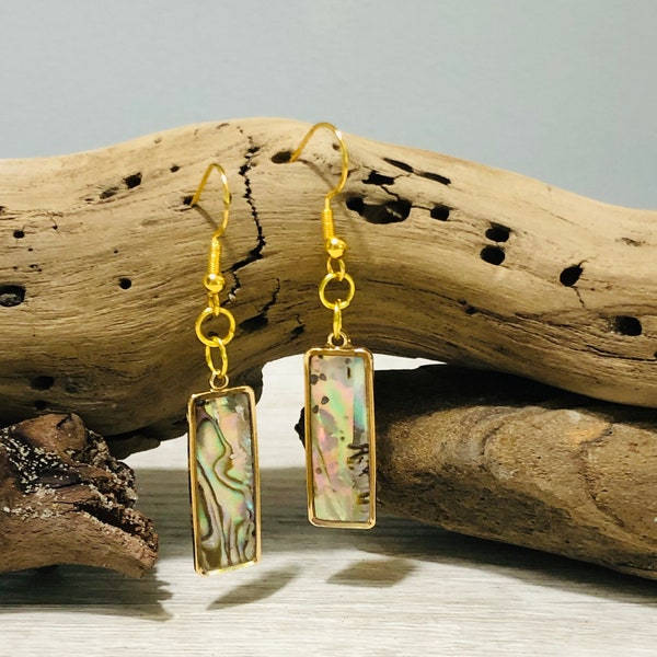 Summer Earrings/Natural Abalone Paua Shell Earrings/Rectangle Earrings/Natural Shell Earrings/Shell Earrings/Hawaiian Earring/Island Jewelry