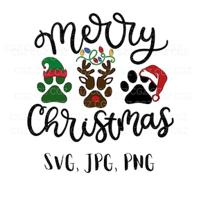 Patas de Feliz Natal svg,/Animal de estimação de Natal svg/Silhueta/Sublimação de pegadas png/Impressão de pegadas SVG/Animal de estimação de Natal, Rena, Elfo do Papai Noel/Arquivo de corte