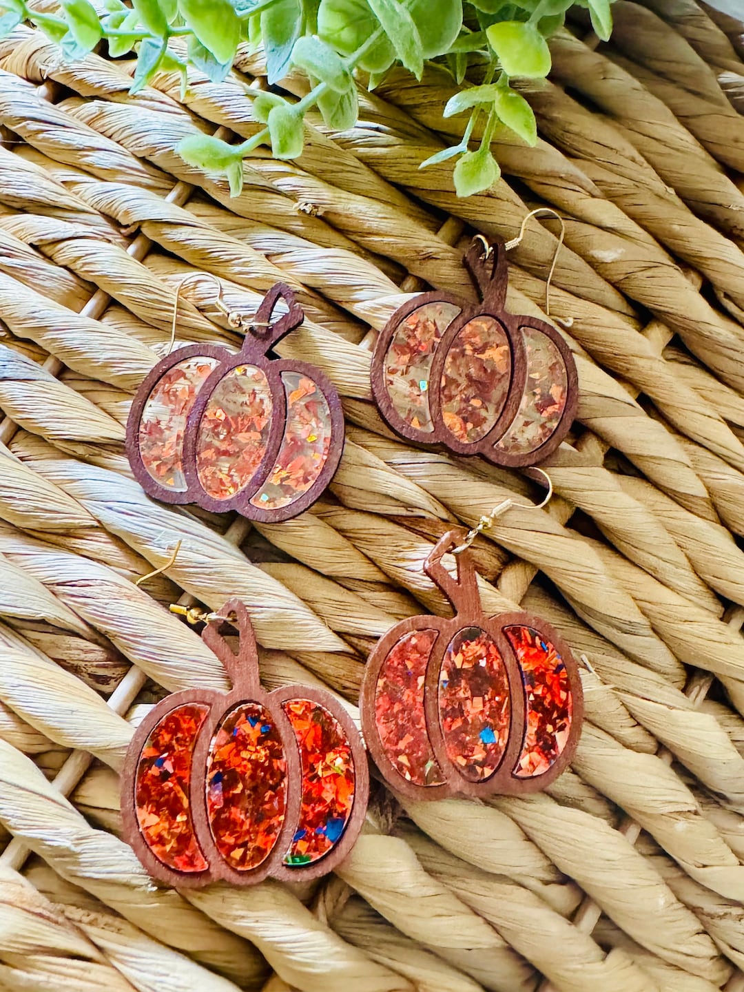 Pumpkin Wood Earring, Pumpkin Orange Glitter Flake Earring, Halloween ...