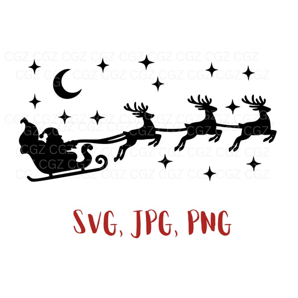 Santa's Sleigh svg/Christmas svg/Santa's Sleigh Reindeers svg/Reindeer svg/Flying Santa Sleigh svg/Santa Claus svg/Santa Clipart/cut file