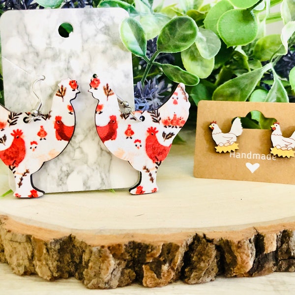 Chicken Earring, Chicken Stud, Farm Animal Earring, Chicken Lover, Chicken Gift, Chicken Dangle Earring, Animal Earring, Farm Lover Gift