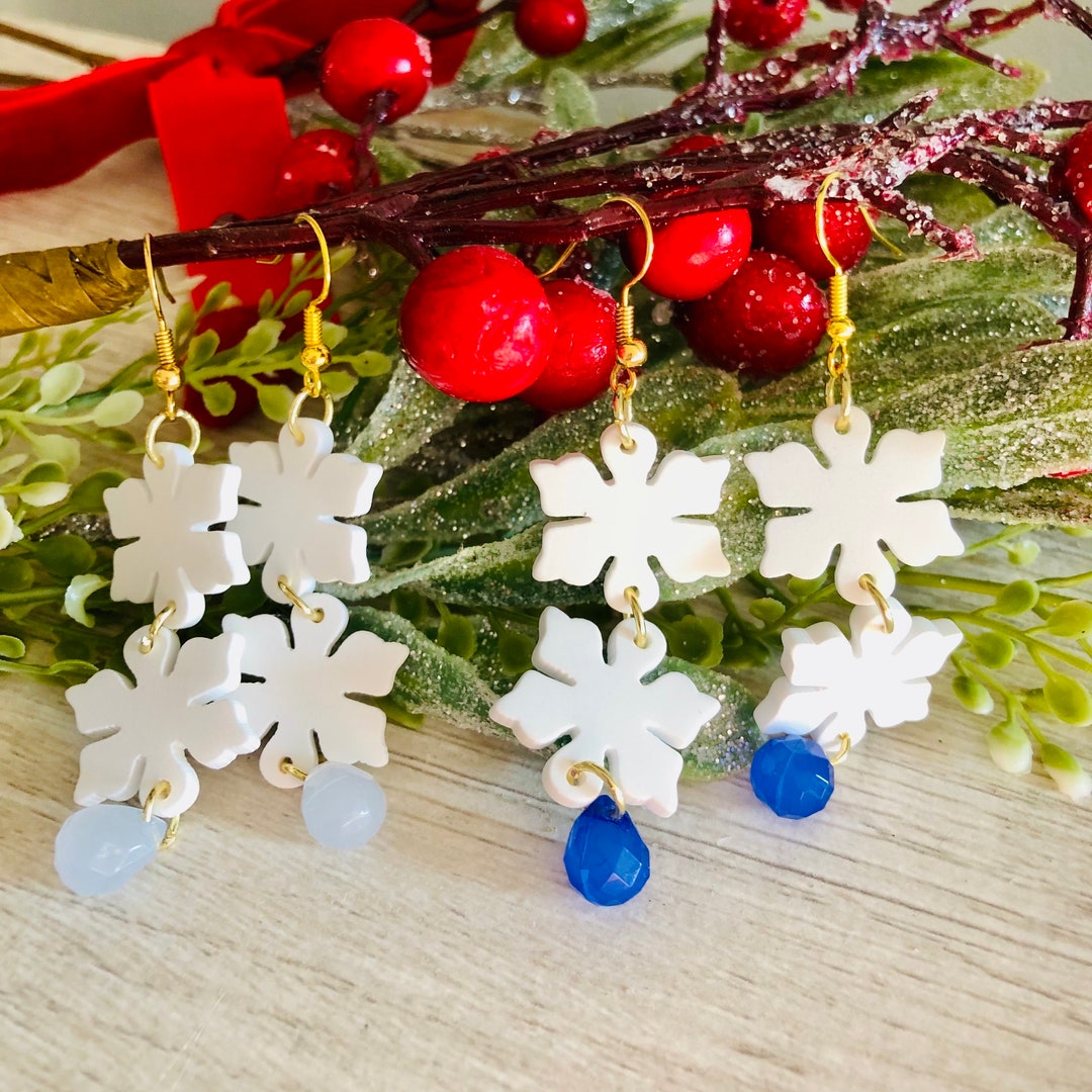 Snowflake Earrings/snowflake Crystal Drop Earring/winter Earring ...