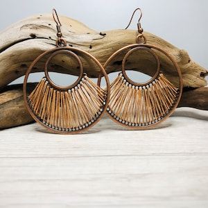 Hoop Earrings/Boho Earring Dangle/Boho Hoop Earrings/Bronze Hoop Earring/Bohemian Circle Earrings/Unique Boho Jewelry/Fall Earrings/Mandala/