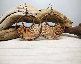 Hoop Earrings/Boho Earring Dangle/Boho Hoop Earrings/Bronze Hoop Earring/Bohemian Circle Earrings/Unique Boho Jewelry/Fall Earrings/Mandala/